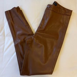 Zara brown faux leather pants with ankle zip detail